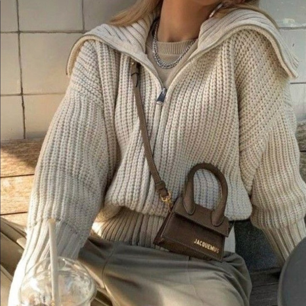 Chunky Zip Front Cardigan Ivory